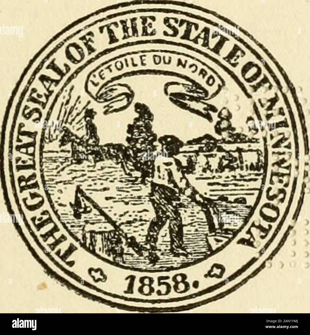 Minnesota in tre secoli, 1655-1908 ts finan-cially. La moneta issata cominciò ad apparire come un me-dium circolante, prima francese cinque pezzi di franco, poi un po 'messicano sil-ver. Il raccolto era stato abbondante che caduta e il prezzo di grano era cinquanta centesimi un bushel in oro. Per la prima volta, il grainè stato esportato dallo Stato, e la gente ha cominciato ad avere un fondamento di prosperità reale. Così ha chiuso il periodo della storia di Minnesota come un territorio; le perdite sostenute dalle speculazioni del bene immobile, aumentato dal panico monetario di 1857, ritardato la sua immigrazione e pro-gress, ma era r Foto Stock