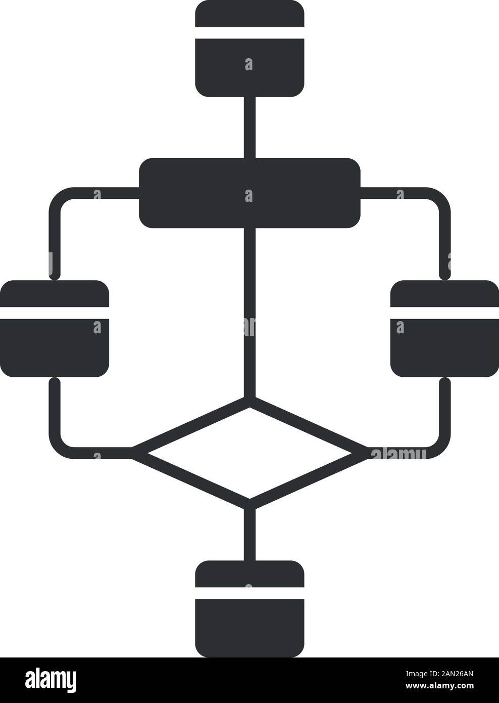 Icona glifo del diagramma di flusso. Diagramma. Visualizzazione delle fasi di risoluzione dei problemi. Rappresentazione grafica dell'algoritmo. Sequenza logica del programma. silhouette symb Illustrazione Vettoriale