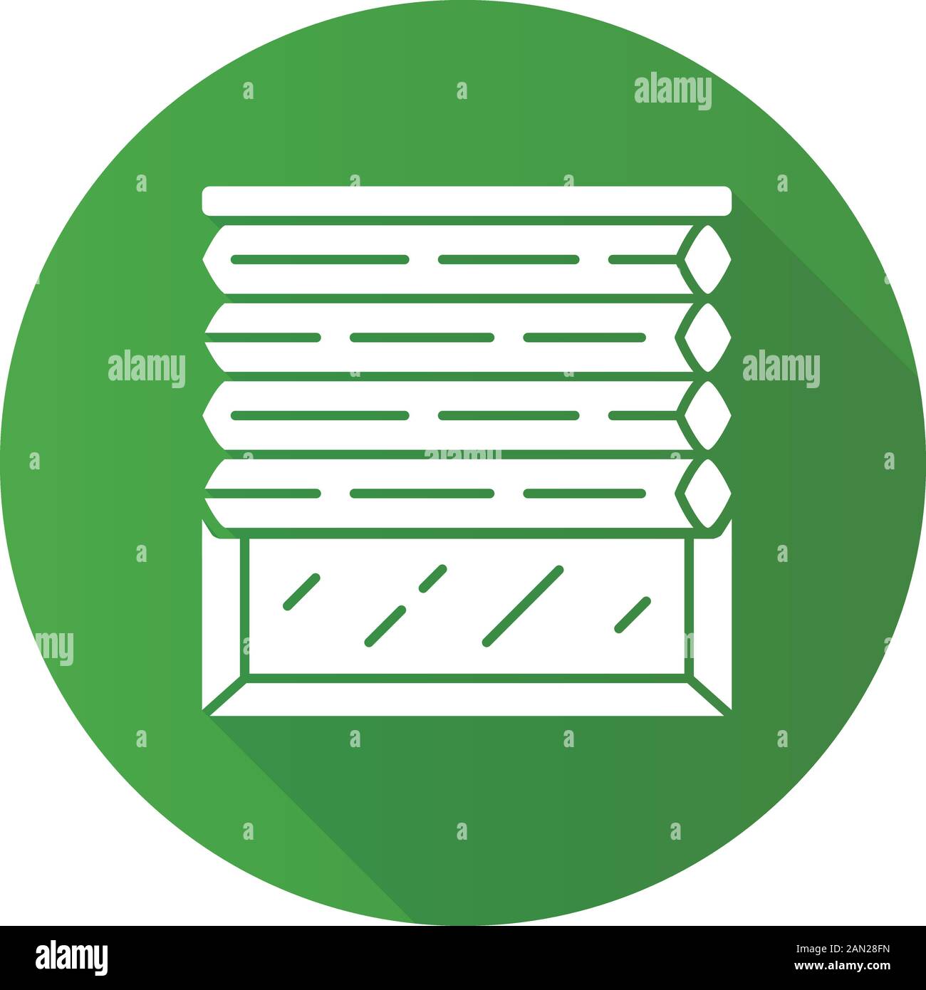 Icona glifo a forma di ombreggiatura lunga con design piatto tonalità cellulari. Tendine parasole. Camera oscura jalousie motorizzato. Ufficio, cucina, arredamento interno camera da letto. Li Illustrazione Vettoriale