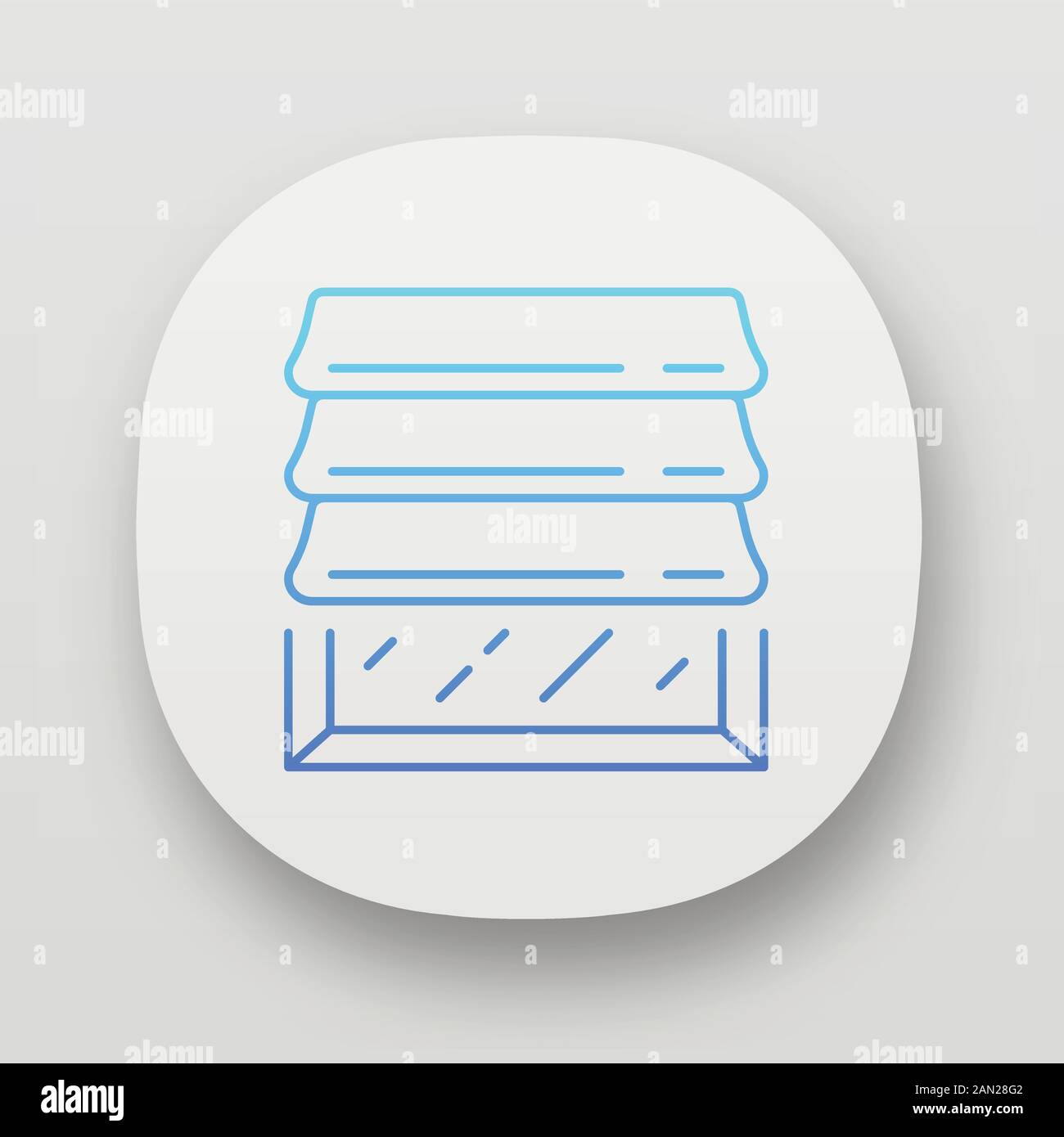 Icona dell'app Roman Shades. Cucina, camera da letto, arredamento soggiorno. Negozio di interni di casa. Rivestimento finestra, jalousie motorizzato. Interfaccia utente/UX. Web o mobi Illustrazione Vettoriale