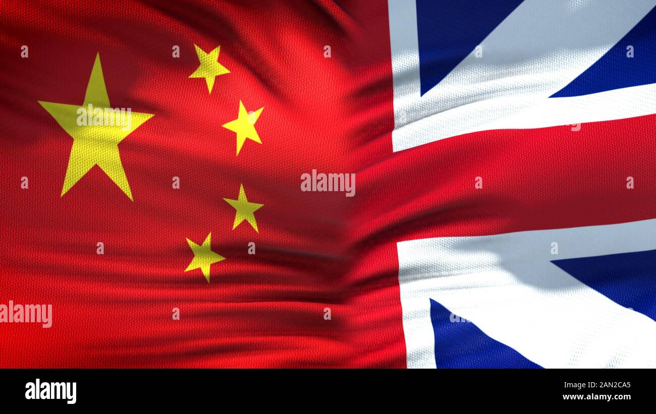 Cina e Gran Bretagna bandiere sfondo, diplomatici e relazioni economiche Foto Stock