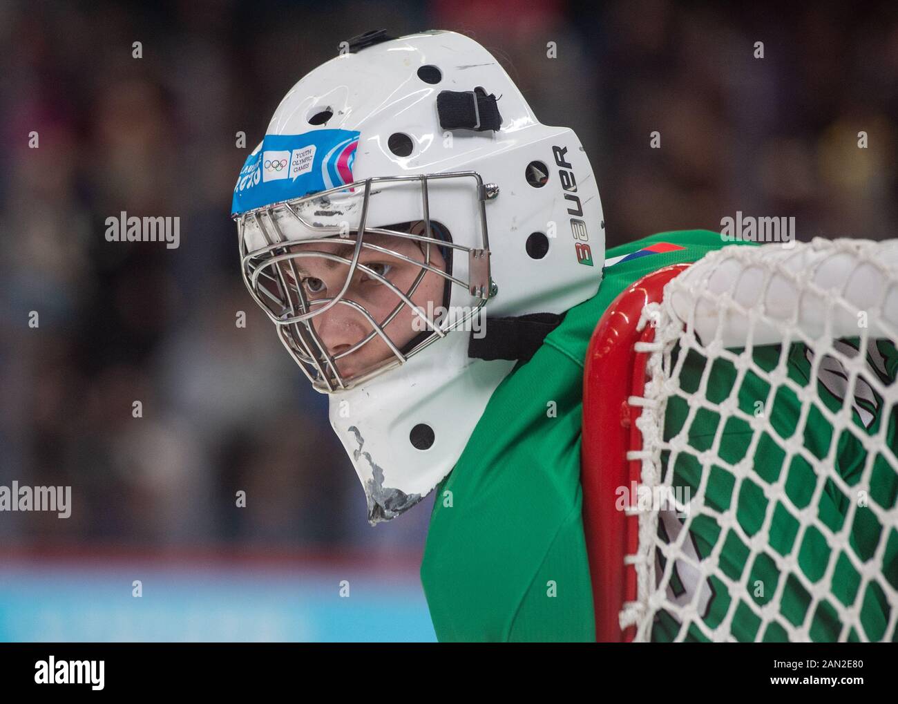 Portiere di hockey ceco Stepan Malecek in azione durante i NOC 3-on-3 misti degli uomini di hockey su ghiaccio durante i Giochi Olimpici invernali Giovanile di Losanna 2020 a Losanna, Svizzera, 15 gennaio 2020. (Foto Ctk/Ballerino Vaclav) Foto Stock