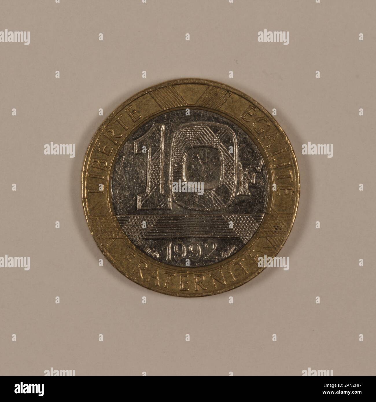 Vorderseite einer ehemaligen Französischen 10 Franc Münze Foto Stock