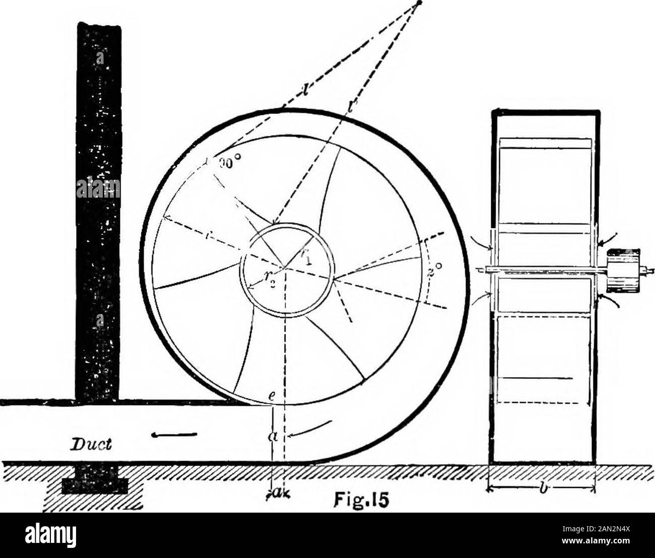 Un manuale di riscaldamento e ventilazione, nella loro pratica applicazione, per l'uso di ingegneri e architetturali che prevede una serie di tavole e formule per dimensioni di tubi di ritorno e di flusso di riscaldamento, per caldaie a vapore e ad acqua calda, canne fumarie, ecc... 0,90 = 5400.s = 0.238.h = 150 ft.hj = 100 ft./- = S X S = 25 sqft. VENTILAZIONE. 25a /(70- 30) 20 + (l( V^ 0.366 / 100 i + 0.07 (100 - 30) 80 + 0.07 h 0.5 2 0.366 ./ 800+ 5600 _ „ 66 /6 T i+3-5+o-s y 6400 5^ 0.366 X 35-7 = 13.066 piedi al secondo. Esempio: - Qual è la velocità nell'albero come da Fig. GI?Dimensions, ecc., come sopra, eccetto che t Foto Stock