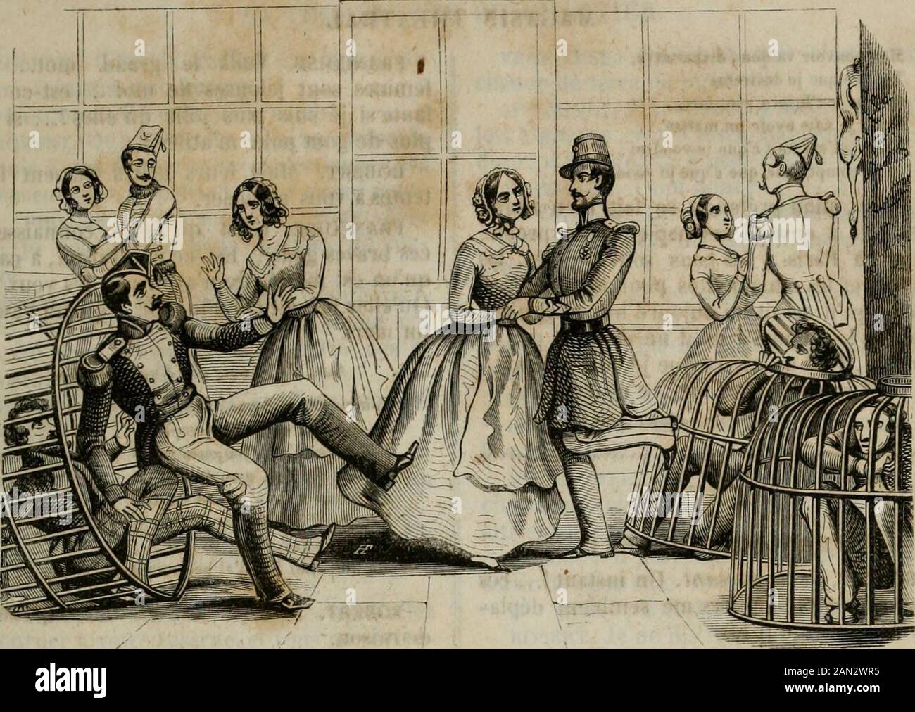Vaudevilles . acun une sc-riugue sur T^paule en guise dc saber. Un vieillardrepiLseiUaiit le Temps , un parapluic a la main.Quaire jeuiics filcs , travestissemens varia. Ellesjettent des fleurs a Boiifn , qui suit, iiiont6 sur unSne, avec des grandes viene dories, orn(i et bril-lamment caparaQonnd. Labattis et Cbiconard ticii-nent chacun uii des cdt^s de la bride. Les autrespersonnages suivent en dansant. Puis plusieursautres masques eu Costums v.iri6s.Au foiid, le chardu cortege, sur lequel sont plusieurs masques. Olio di momento Au Boufli dPili! dcvant le public, lecortege sarrfite. ) BOUFFI Foto Stock