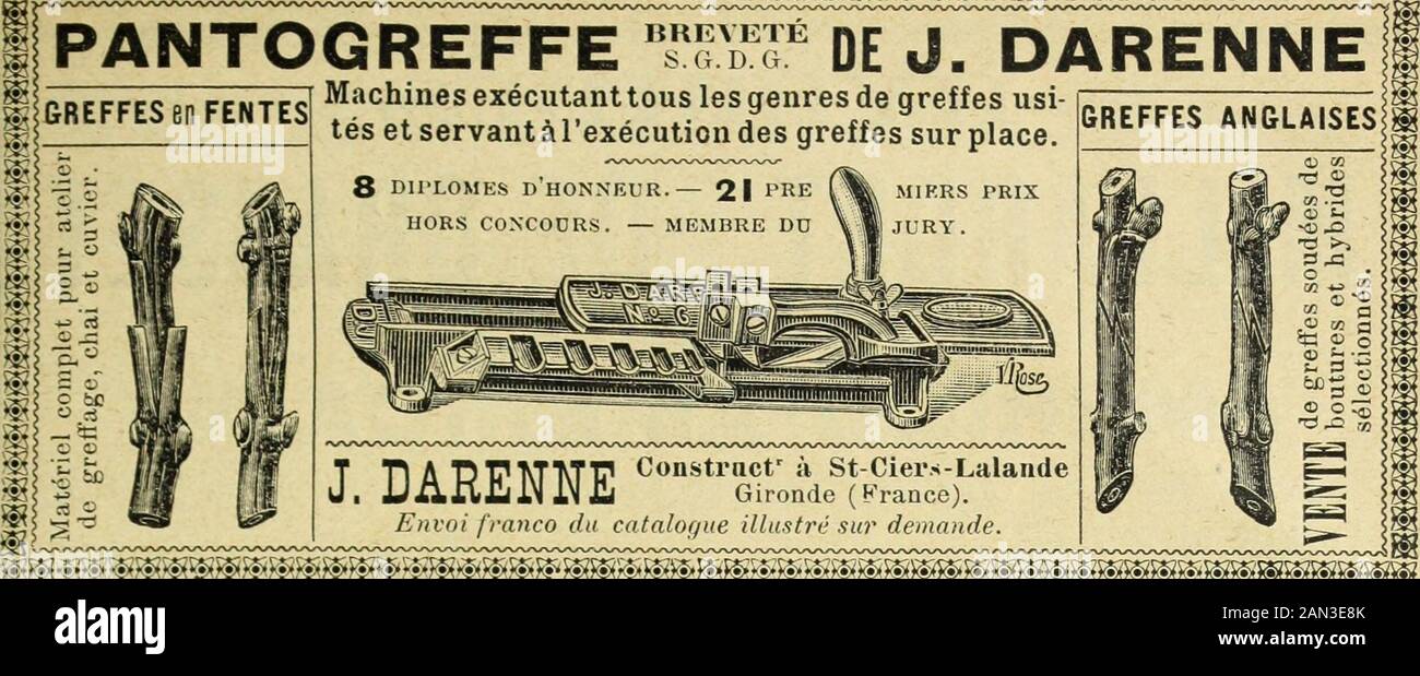 Revue de viticulture : organe de l'Agriculture des régions viticoles . Prassoir CONTINUBreveté en France et à lEtrangerPour vins blancs et marcs cuvés. Le RAPIDE PRESSOIR A CLAIES MOBILESBreveté S. G. D. G. Breveté S. G. D. G. a bras (li modèles) Modèle À vapear on à brai- INSTALLATIONS MÉCANIQUES DE CHAISEnvoi franco des Prospectus spéciaux. Envoi franco dit catnlof/ue Illustrator sur demande E. VERNETTE à B e Z i e R S (Héi-gtixlt) VIGNERONNESDËFONCEUSES TREUILS A VAPEUR & A ANIHIAUXa Foto Stock