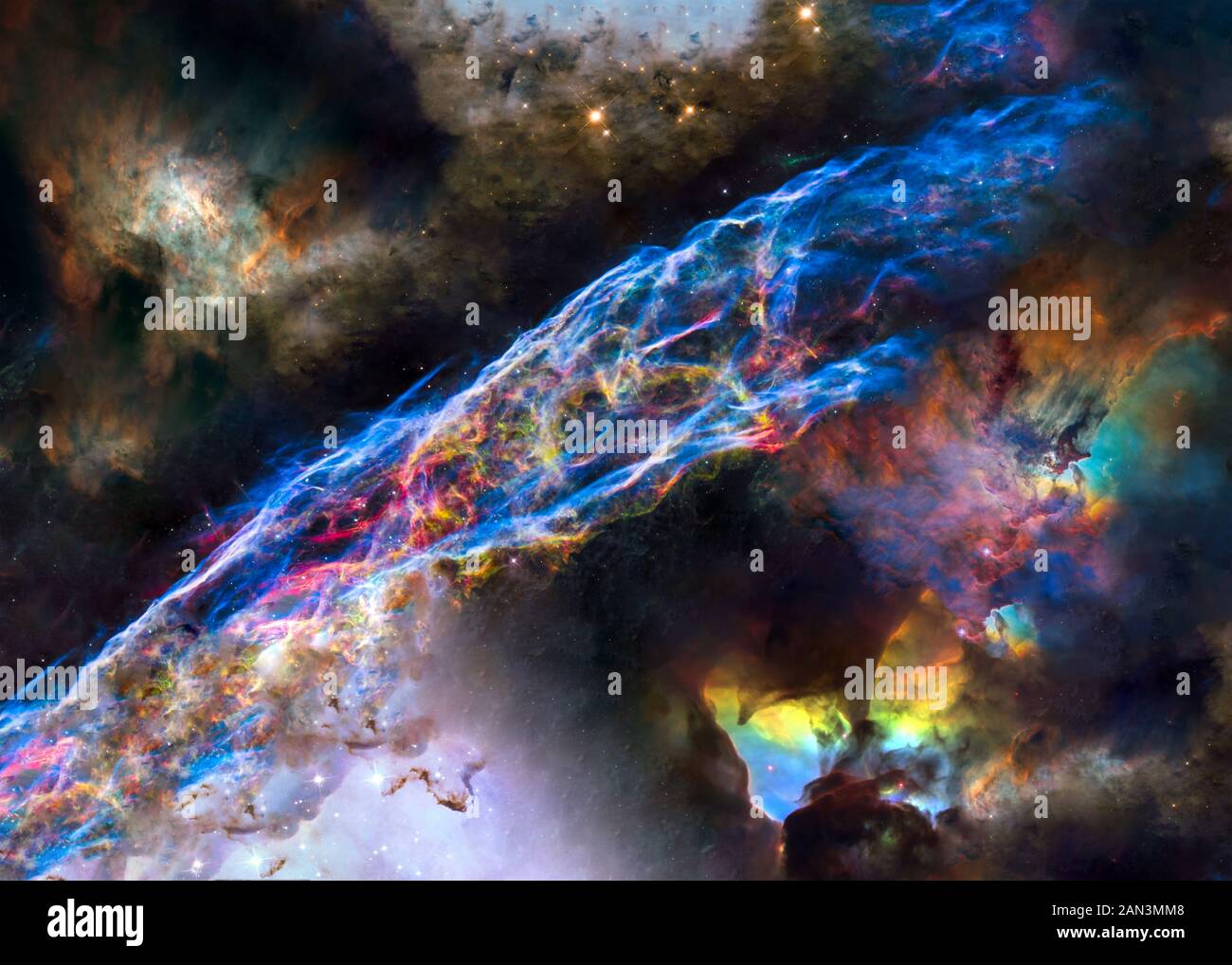 Un colorato supernova residuo da qualche parte nel guscio esterno velo regione nebulosa in colori luminosi. Elementi dell'immagine sono state arredate dalla NASA Foto Stock