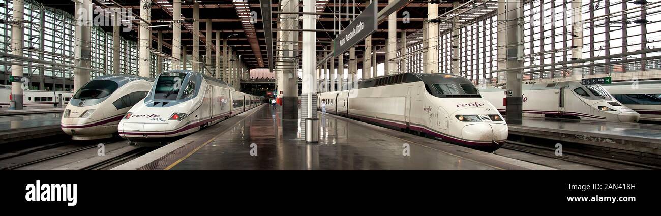 AVE i treni ad alta velocità, la stazione di Atocha, Madrid, Spagna Foto Stock