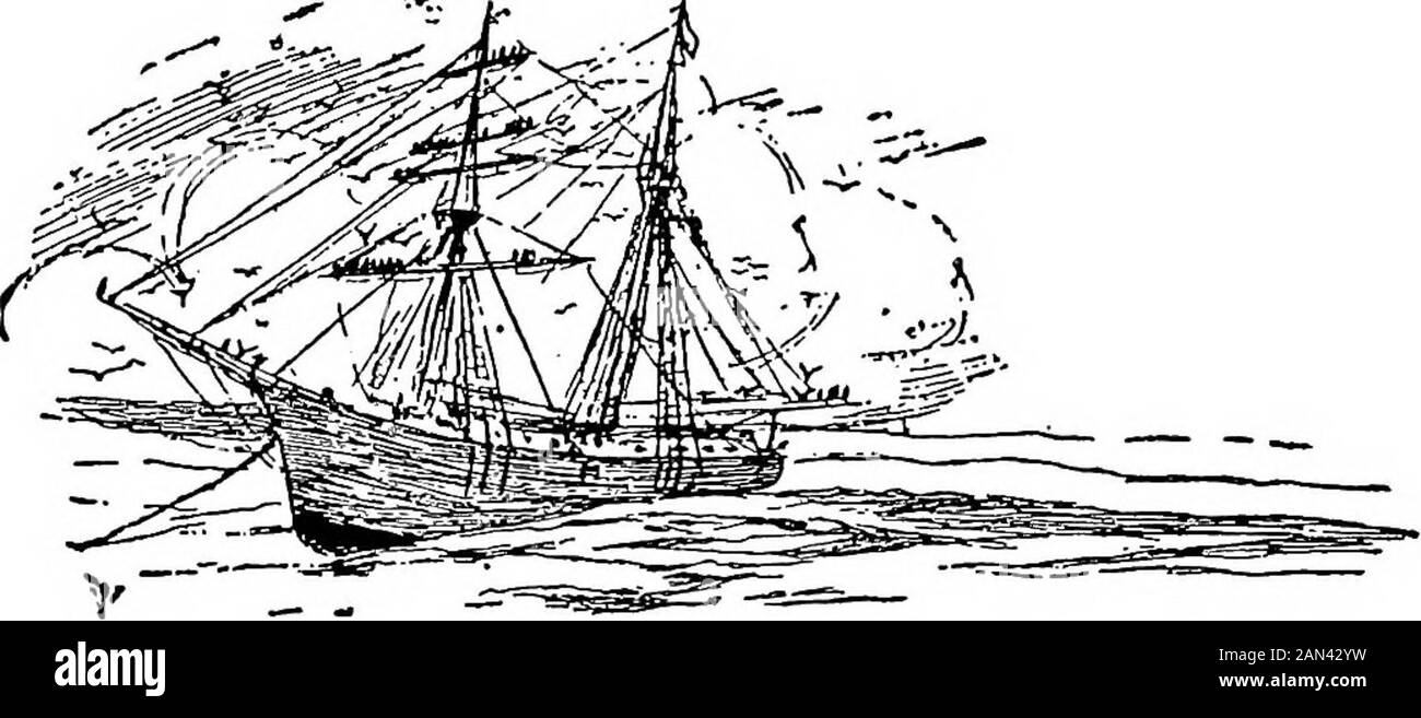 Attraverso le Ande. Spiaggia llow; oltre rosa una gamma bassa di bluff marrone-e-giallo, il fringecaldo e arido del dessert lungo che bordano la costa occidentale del Sudamerica;. Torna dal bordo di surfspaddled una città shabby, sabbiato, pulce-bitten solo qui e là un patch di gay tegole rosse tetto; da nessuna parte una striscia di verde o frontone ofPalm per alleviare l'arido deadbrità delle colline marrone-e-giallo. Al di fuori della riva, non c'era né baia né bight nella linea di surf, un ancoraggio brigantino deserto immerso lentamente con le lunghe Pacificswells, i suoi cortili e ponti che gemeva come un lebbroso dai non molestati Foto Stock