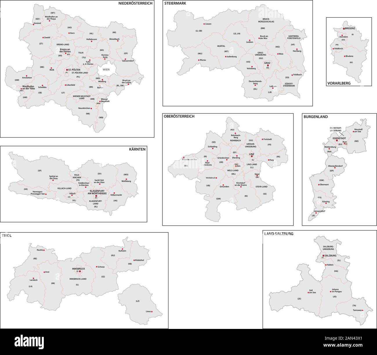 mappe amministrative degli stati federali austriaci in lingua tedesca Illustrazione Vettoriale