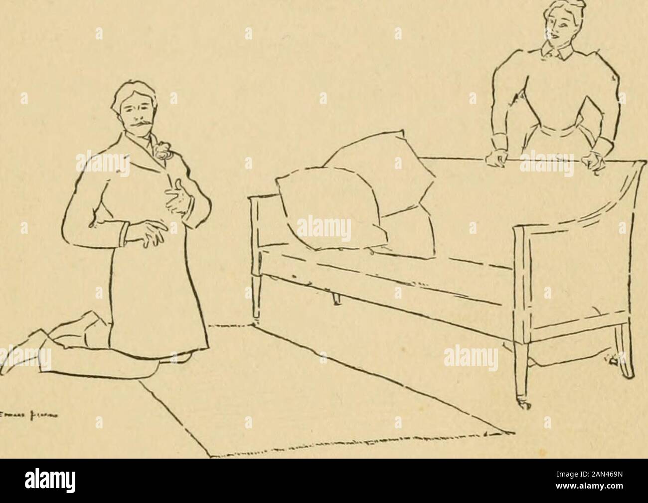 I ciclisti, e altri tre farces . ers. Yardsley non osserva la sua entra7ice)Ill scendere in ginocchio. Un uomo sulle ginocchia è un oggetto pietoso, e peccato, dicono, è simile all'amore. Forse shell peccato me, anddopo che - bene, forse cugino pitys willarrive. {la cameriera avanza, ma Yardsley intento sulla sua proposta di non riuscire ancora a servirla. Lei si alza indietro del divano, whilehe, guardando dozumuard, si inginocchia davanti ad esso.) Illsay : creatura Divina ! Finalmente siamo soli, e io, ah, posso parlare liberamente le parole thathave sono state nel mio cuore per dirti per il solong, OH, così tanto tempo. (Jennie A. Foto Stock