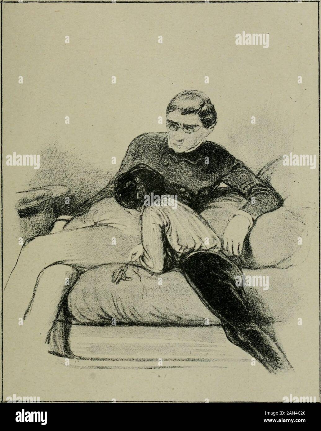 Gavarni . E E ? EJS N m v . te „  3 e &gt;- E. 3 5 •E.E gg « i .5   e» o ° c e w w e t ** o 3 3 ? 2 i a. w * *§ LES ENFANTS TERRORIZZA. Cette madame de Lieusaint, est-elle bête! Puisque je suis Charles Dubourg et que tues mon papa, tu ne pourrais pas tappeler Georges Daudin. Extrait du Diable ù Parigi. Foto Stock