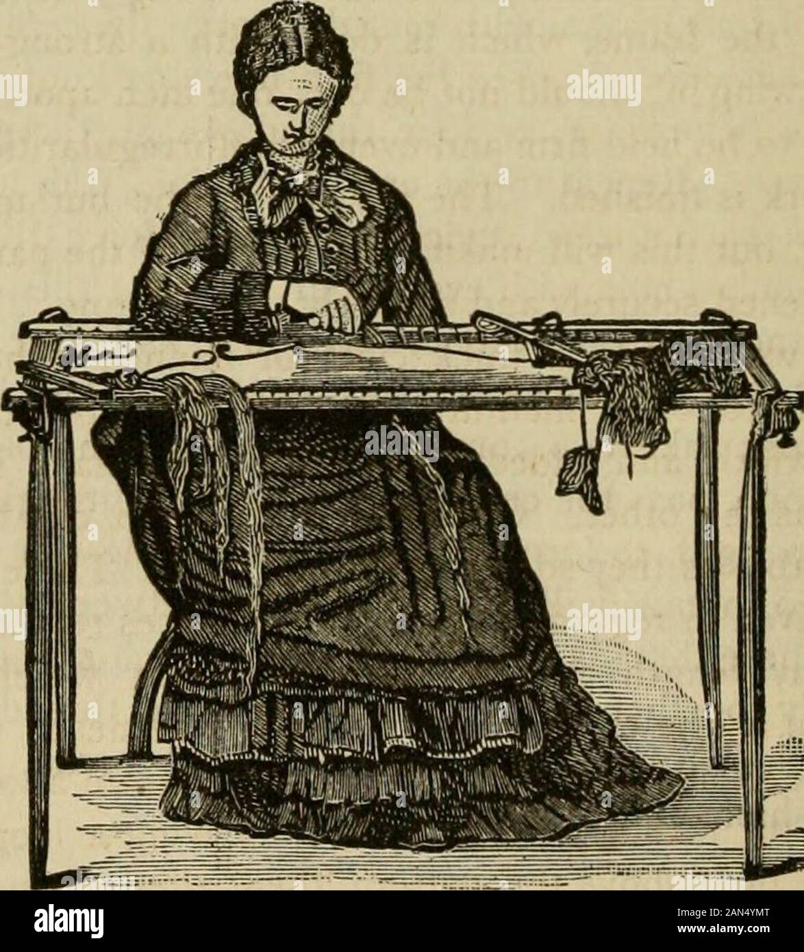 Manuale di needleworkTeaching come fare di Kensington, applique, cretonne, romana, cross-stitch, contorno e altri ricami .. .. Allentare il sixthline e nodo di ciascun thread per due volte, come prima; poi rendere ugal delle Salomone nodi con ogni quattro thread; quindi allentare theseventh linea e nodo di ciascun thread per due volte, come prima. Per terminare l'inserimento.-tenere l'ultima, linea pinnedon in corrispondenza di entrambe le estremità; prendere due filetti, disegnare la seconda fino sottoil linea in un loop, passare le estremità di entrambi i thread attraverso questo loop,la loro elaborazione stretto, a formare un nodo, lo stesso come quello di topline. Le due filettature Foto Stock