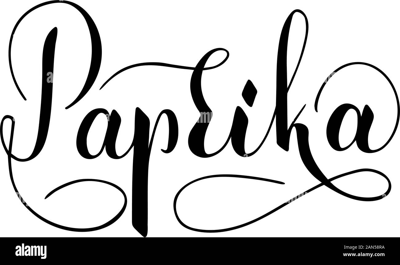 Vector scritto a mano di paprika isolato di testo su sfondo bianco. Cucina sana le erbe e le spezie per cucinare. Script brushpen lettering con fiorisce Illustrazione Vettoriale