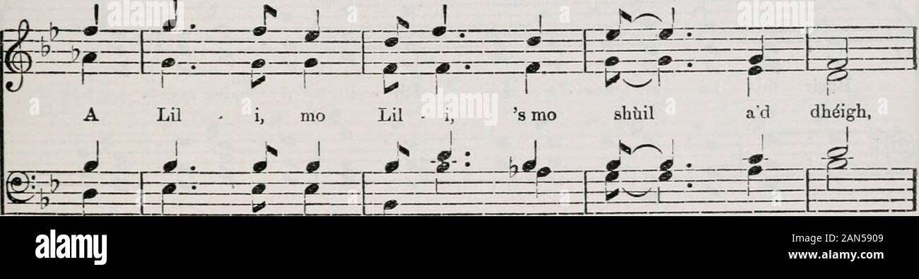 Un Coisir Mhd : L M collezione di Gaelic parte brani 1896-1910 . B^ EESEEEEt 9-^-F-^ chail - in, shfi dheigh, l-^-ho gEE^J^g^B^j. r"//. i-1- S 1 - 1 s- 1 ^ -* Cba 1 leir 1 5 r dhomh am > ! M " beal - ach le sU 1 1eadh 1 * -r- 1nan - un 1 deur. Un ^&GT;-r- r • -^ t ^f P : 5--: -i- L^ 1 Pistola deirich mi mochthrath maduinn un deS GU n gheàrr mn ear-thalmhainn fare bhrigh lamento noioso gu m faicinn-sa eseguire mo chleibh; [sgeil;Ochòin ! Gu m facas s un cùlaibh rium fein. 3 S ann ormsa tha m mulad s am fiabhrus mòr,O n chualas GU n deach gio le Brian un t-òg;Mo chomunn cha dean mi ri mnaoi san fheòil,O n rinn gio Foto Stock