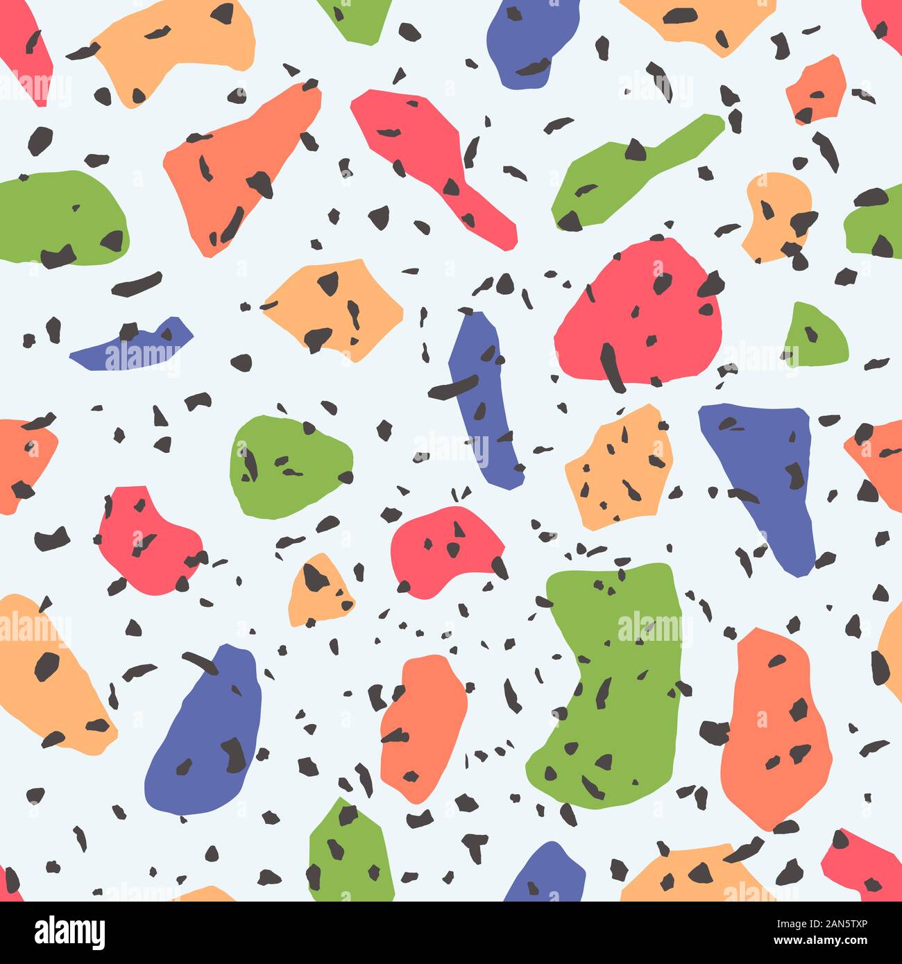 Terrazzo pietre montley seamless pattern con rocce colorate frazioni illustrazione vettoriale. Lo stile naturale minerale testurizzato bacdrop composizione. Natural Illustrazione Vettoriale