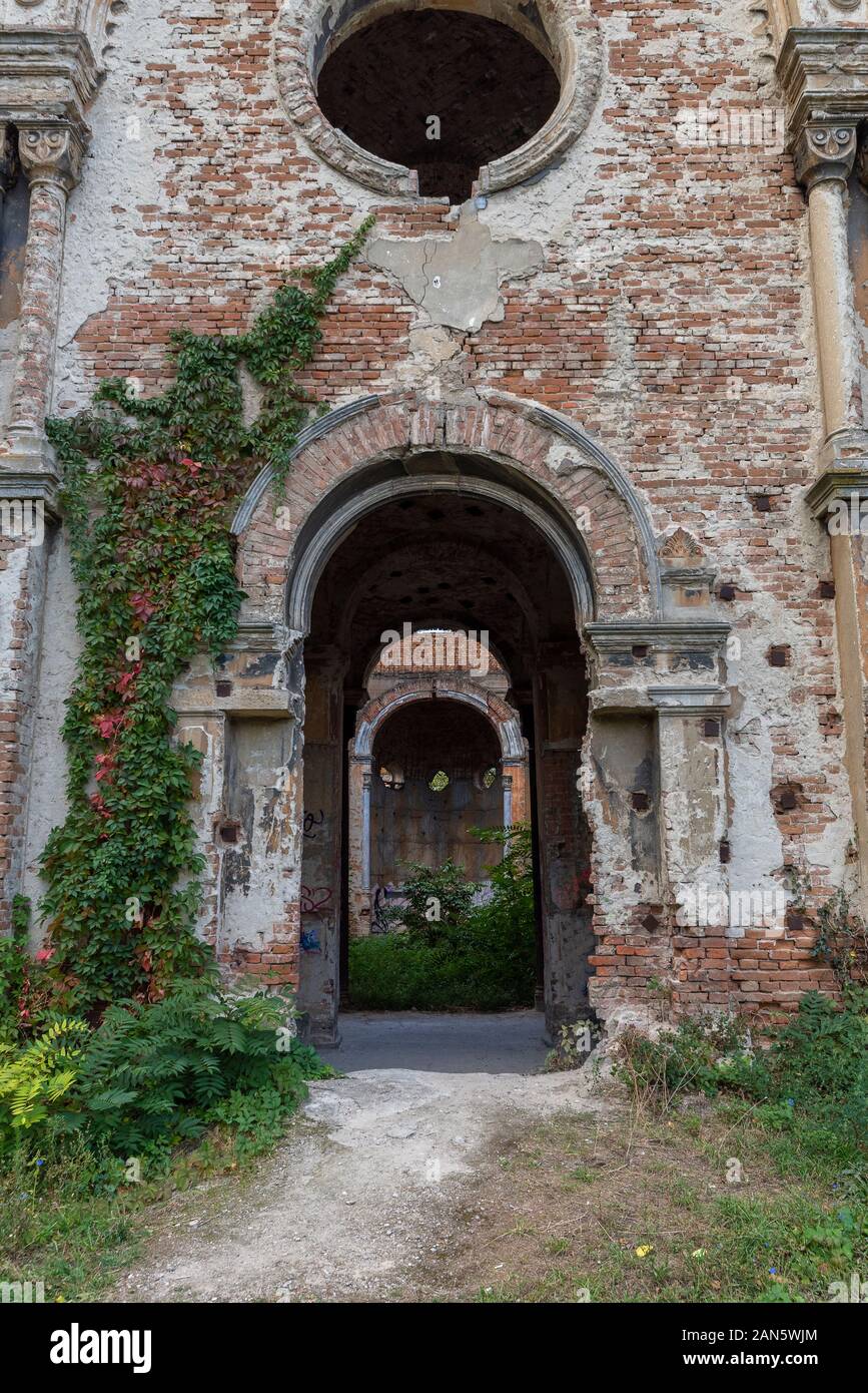 Le rovine della vecchia sinagoga abbandonata a Vidin, Bulgaria. Situato vicino alla Fortezza di Baba Vida. Uno dei più grandi templi ebrei in Bulgaria. Foto Stock