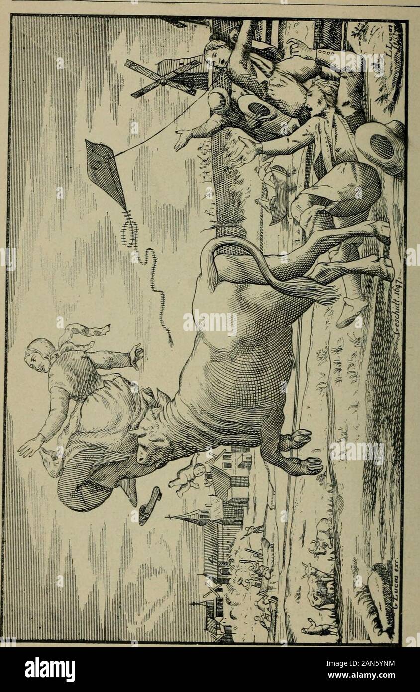 Les accouchements dans les beaux-arts, dans la littérature et au théatre . onnement, Onu utérusgravide flanqué de deux placente. Faits Divers. - Certuni incidenti se rattachant aux naissances,de ceux que le journal gamma dans la catégorie des Faits Divers, ontété loccasion doeuvres artistiques. Un Saardam, cette ville de Hollande où Pierre-le-Grand, sous lenom de Mikhaïlow, vint apprendre la construction des navires, ilexiste une église réformée, dite du Biancheria Taureau. Ce nom sexplique parun tableau placé au fond du coev{fig. 165). Su y voit taureaufurieux delle Nazioni Unite qui, sur ses cornes, enlève une femme Foto Stock