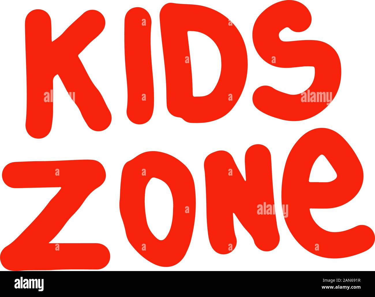 Kids Zone segno disegnato a mano scritte isolato su bianco backgroun. Logo per la stanza dei bambini. I ragazzi di testo. Spazzola moderna calligrafia. Design per invito Illustrazione Vettoriale