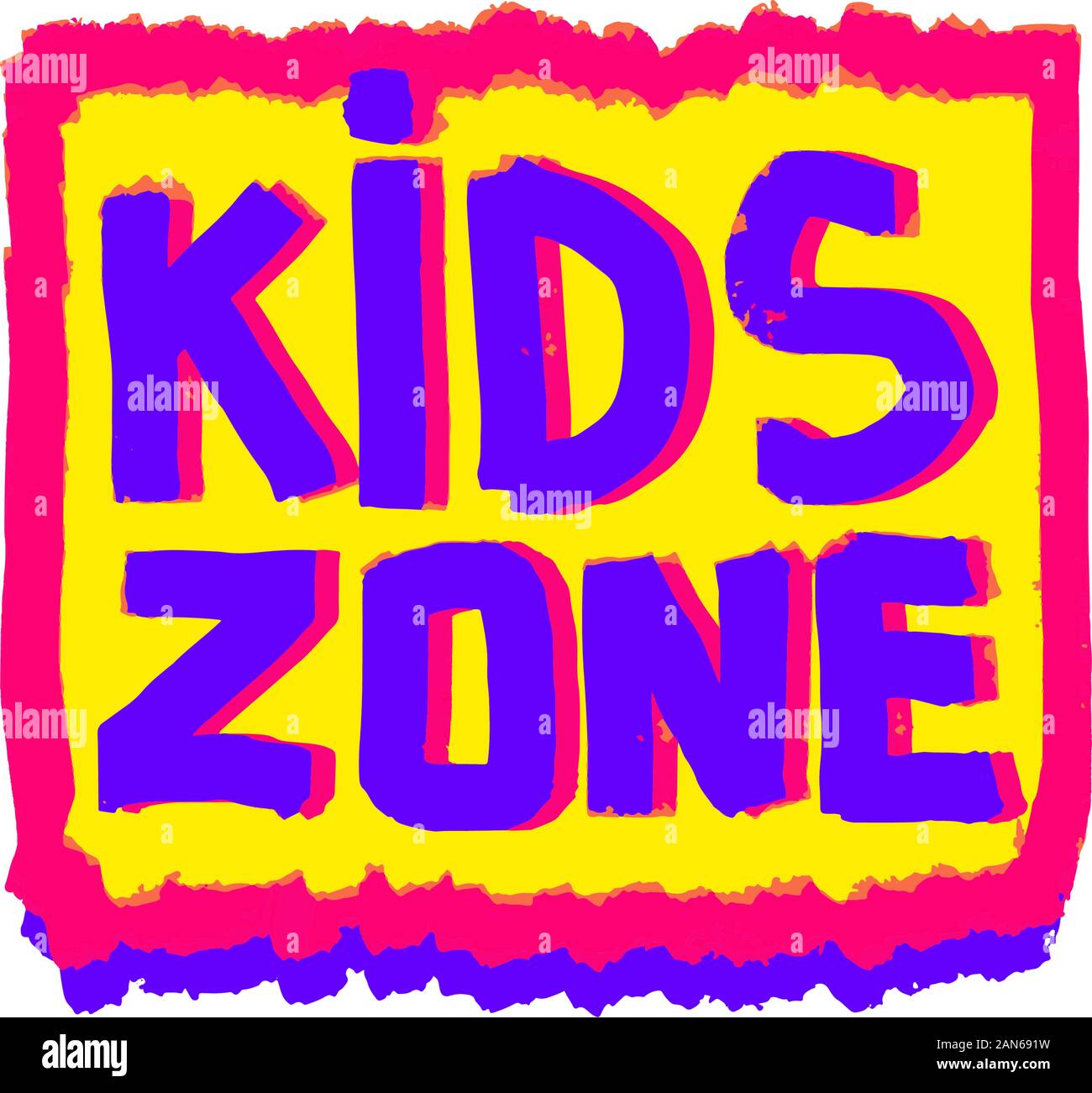 Kids Zone logo segno isolato su bianco backgroun. Emblema del vettore per area gioco per bambini. Logo per la stanza dei bambini. I ragazzi di testo. Design per un invito Illustrazione Vettoriale