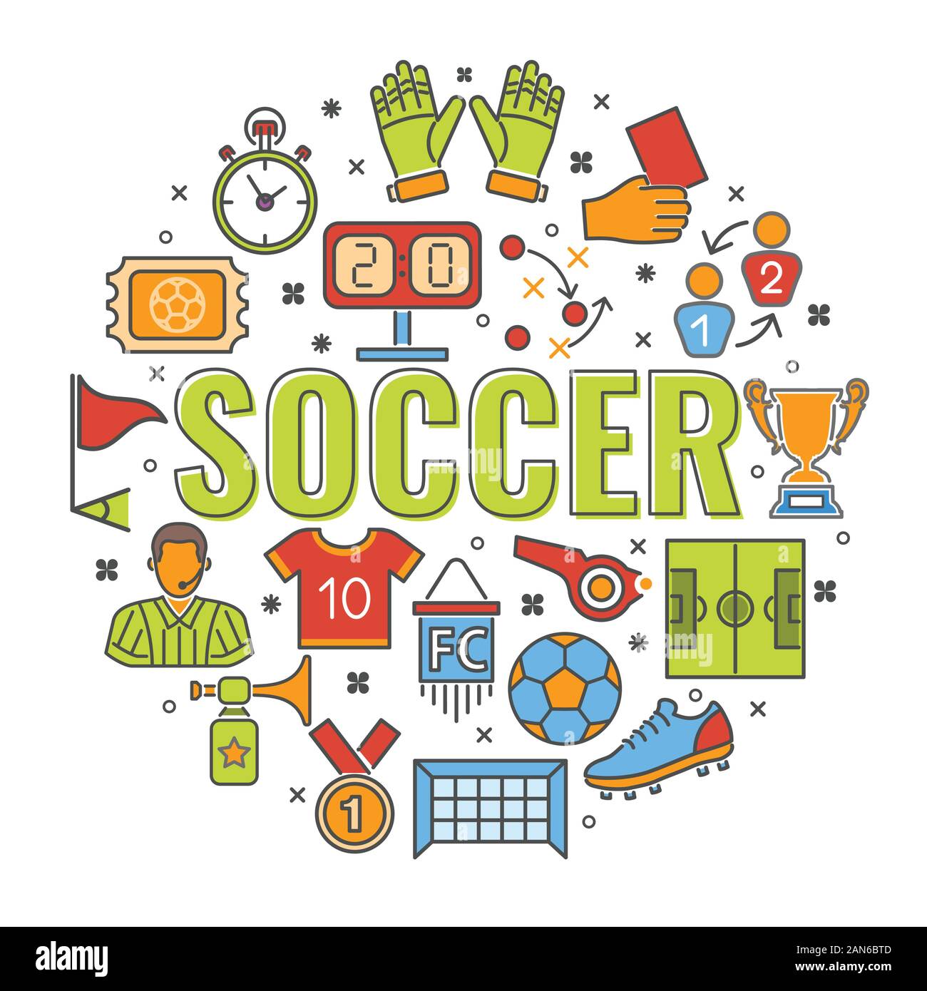 Soccer Banner con icona di linea Illustrazione Vettoriale