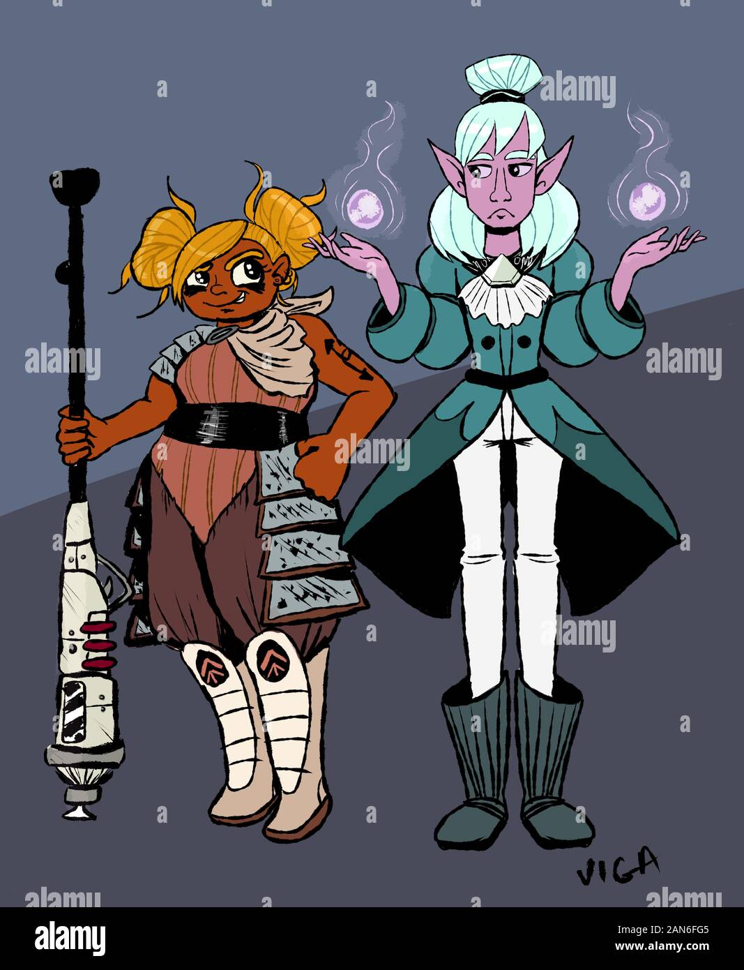 Un Guerriero ragtag donna incontra un alieno foppish uomo nello spazio. Essi rientrano nell'amore pur essendo opposti totale. Possono ottenere lungo in una avventura scfi? Foto Stock