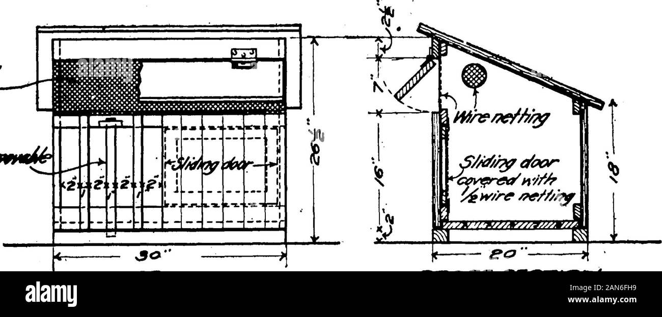 Casa di pollame costruzione . ted all'incubatore cantine e brooderhouses, o ad uno qualsiasi degli edifici che necessitano di pareti doppie e un buon isolamento. Casa di pollame di costruzione. 13 Tutti i tipi di legno sono utilizzati nella costruzione di case di pollame e anydurable legname che è disponibile per tale scopo può essere utilizzato.Il legname che viene ad essere utilizzato per la costruzione esterna dovrebbe1essere ben stagionato, altrimenti il ritiro lascerà crepe in thewalls. La cicuta, abete rosso, western pino bianco, e Virginia pineare comunemente usati per la guaina in Nord, hard pine in theGulf membri e sequoia o Oregon pine sul Paci Foto Stock