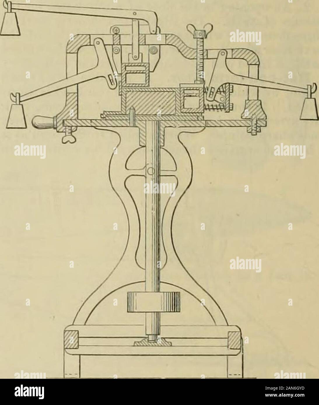 Knight's American dizionario meccanica : una descrizione degli attrezzi, strumenti, macchinari e processi e ingegneria, storia delle invenzioni, generale vocabolario tecnologico ; e il digest di apparecchi meccanici nel campo della scienza e delle arti . Macchina Hai-Fulling.. Macchina Hat-Ironing. che l'operazione finale di finitura di un cappello è accompa-plished. Il blocco di supporto al corpo ruota ad un tomografo highspeed, mentre cava di ferri da stiro, riscaldata da gas interno-dei getti di vapore o aria calda che fluisce attraverso o hy heatedslugs introdotti al loro interno, sono tenuti contro la superficie thewhole mediante la pressione di un peso o una molla.La punta-IR Foto Stock