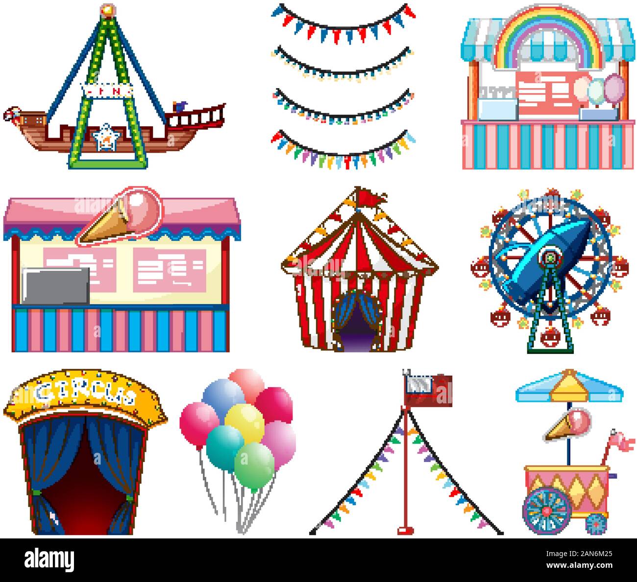 Set di elementi del Circo su sfondo bianco illustrazione Illustrazione Vettoriale
