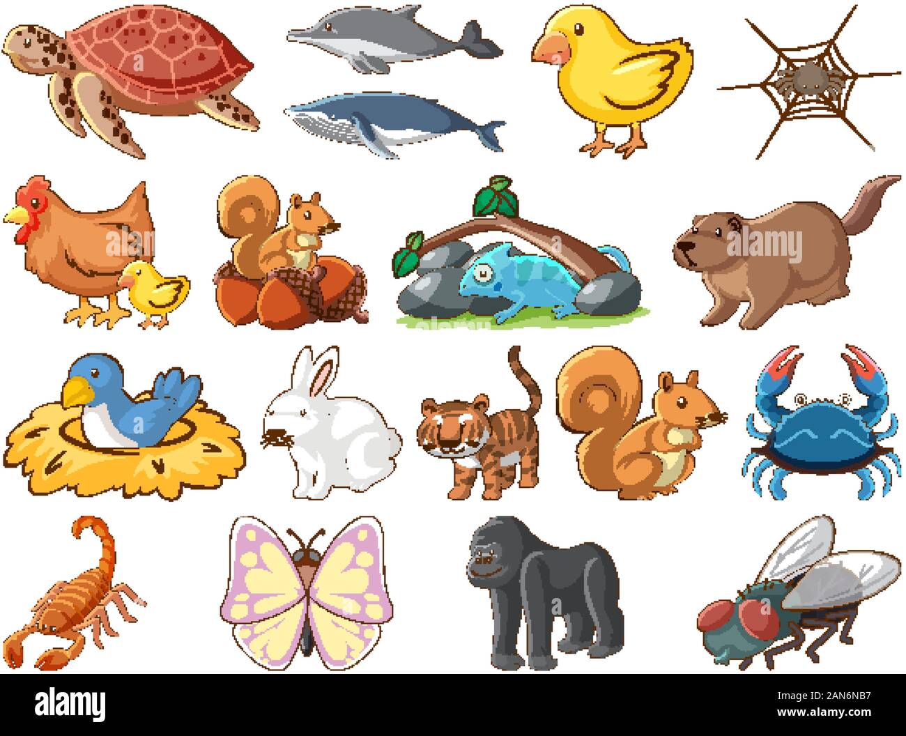 Set di grandi dimensioni di fauna selvatica con molti tipi di animali e insetti illustrazione Illustrazione Vettoriale