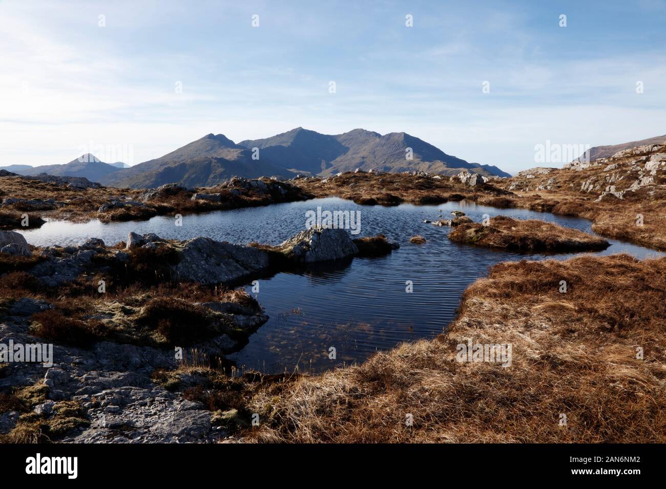 Snowdon vetta e Snowdon Horseshoe da Carnedd y Gribau, Snowdonia, Galles, Regno Unito Foto Stock