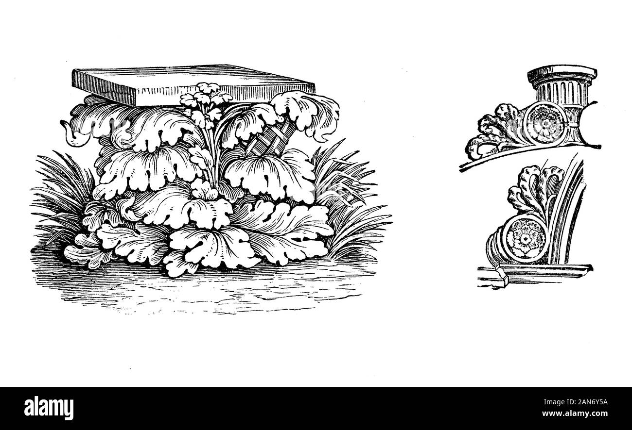 Ordine corinzio è il più ornato di ordini classici degli antichi Greci e Romani architettura con colonnine e elaborati capitelli decorati con foglie di acanto e pergamene Foto Stock