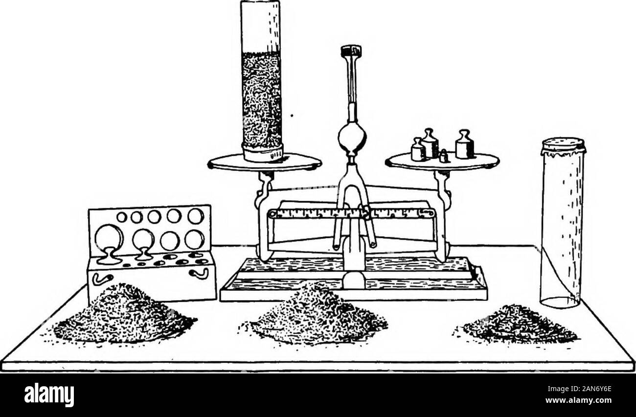 Suoli e fertilizzanti . ngle, (C; il treppiede, (D) Becco Bunsen. La questione organica 59 Esercizio IV. - Estrazione di parzialmente decomposto di materia organica. Materiali. - Muck, acido cloridrico diluito, ammoniaca, calce hydrateof, carta da filtro e imbuto. La procedura. - Luogo circa un grammo di fango umido su un filtro paperin un imbuto. Trattare il muck con poche gocce di acido cloridrico diluito. Lavare l'acido con 50 c.c. di acqua distillata. Discardthis percolazione. Ora tteat il suolo con ammoniaca. Dopo allow-ing riposare un paio di minuti di lavare con acqua distillata e catchpercolate. Il percolato dovrebbe essere nero, Foto Stock