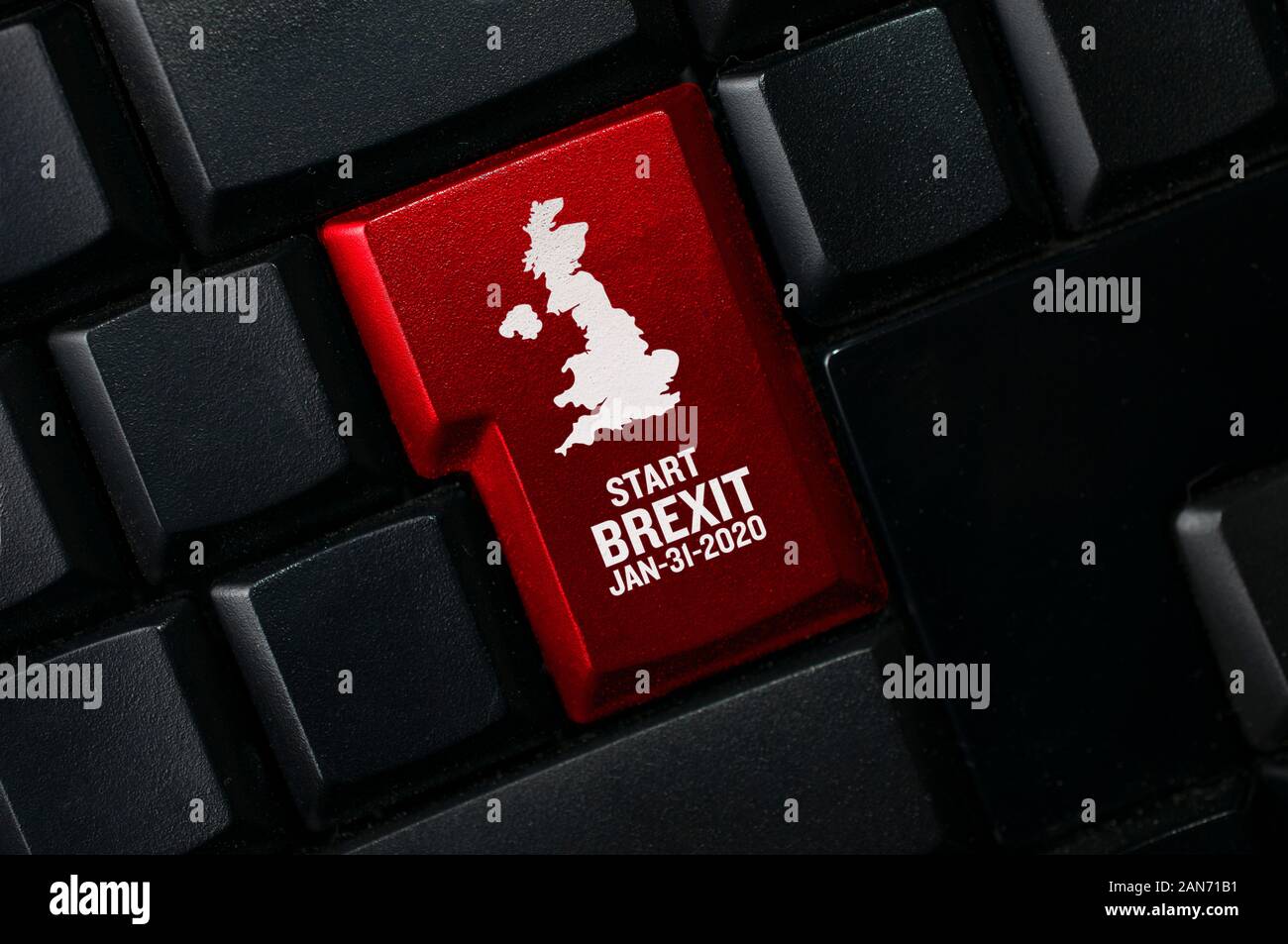 Concetto Brexit: un nero della tastiera del computer con il Regno Unito e la forma del testo: avviare Brexit Gennaio 31, 2020 Foto Stock