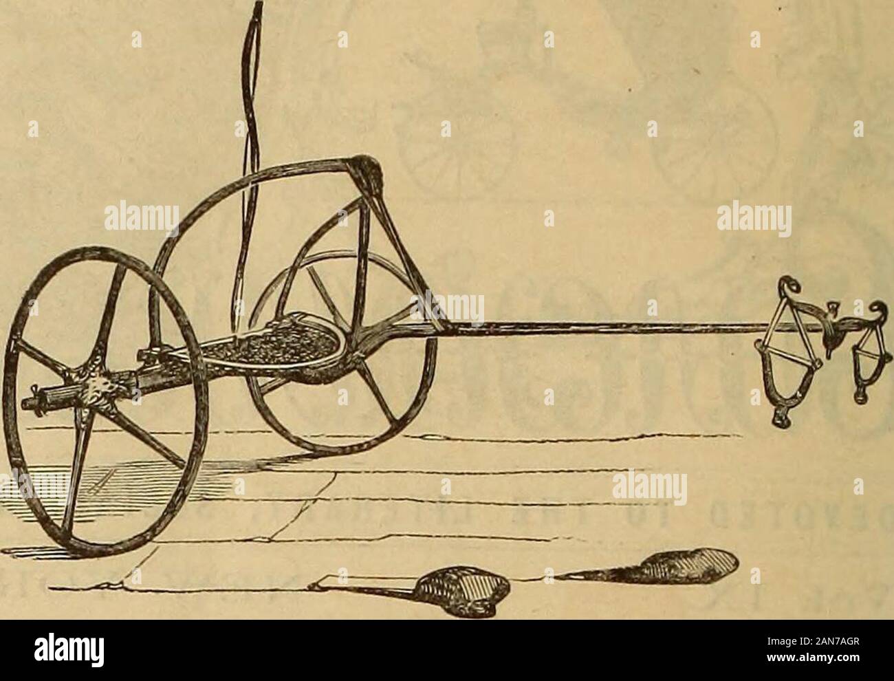 Il New York coach-maker's magazine . uled Egitto circa venti anni dopo Meneph-tha III (B.C. 1474), ha fatto allusione al nostro ultimo capitolo, in thenineteenth dinastia di sei Re tebana. Le copie dal recinto bassorilievi a Medeenet Haboo, dato da Rosellini,illustrativi di eventi nella vita di Ramses IV, extendfrom cxxix a cxl. Il primo rappresenta il re in hischariot su un Lion hunt, un animale essendo rappresentato onhis indietro, e un altro di sfuggire verso la foresta, entrambi withdarts fissato nei loro corpi. In questo esempio successivo del carro, la porzione anteriore del corpo si erge nearlyperpendicular e str Foto Stock