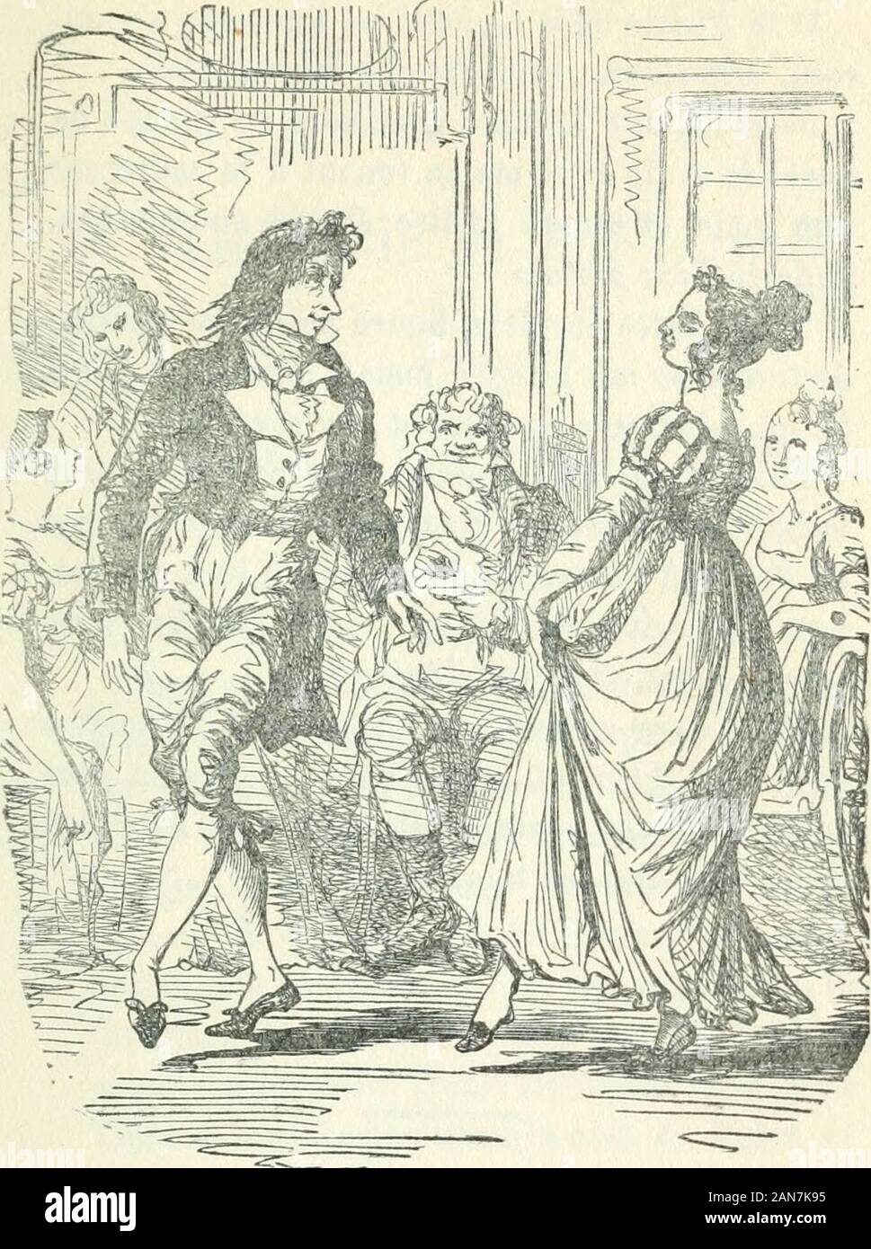 Traité de la danza : contenant la théorie et l'histoire des danses anciennes et modernes, avec toutes les figure les plus nouvelles du cotillon . e et qui peut corrompre" linnocence et lhonnêteté, est représenté par" ces danseurs. Ils se saluent alternativement", échangeant des riguarda amoureux; ils don-" nent à leurs hanches onu mouvement immo-" deste, puis ils se rencontrent et ils se presaent-" mutuellement. Leurs yeux paraissent à demi-", fermés et ils semblent, même en dansant", approcher dune amoureuse extase. " Quant au Boléro, qui fut toujours plus etplus nobile modeste que le Fandango, Foto Stock
