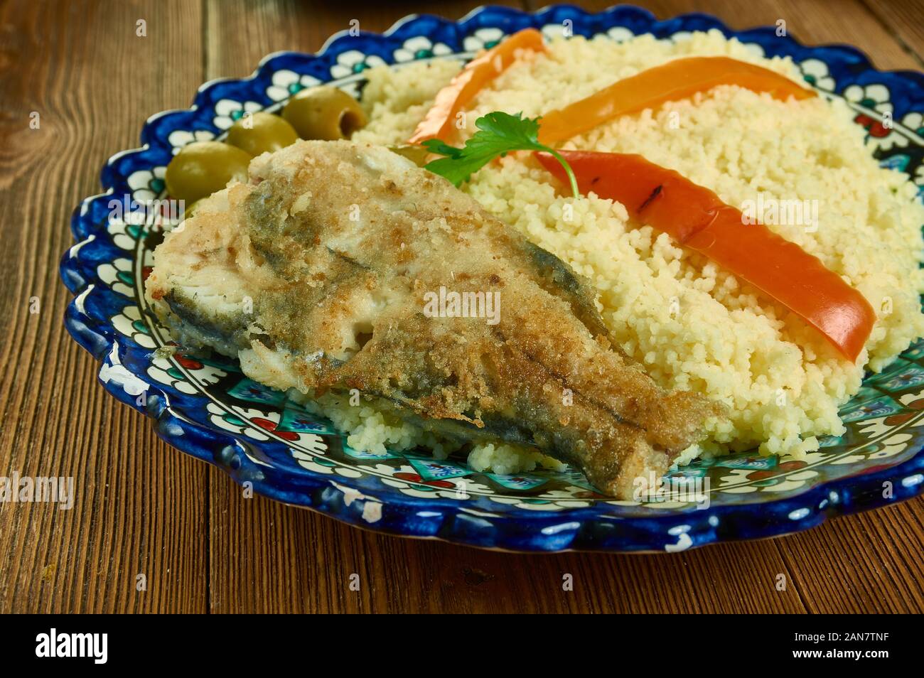Il cous cous au merou - Tunisian-Style cuscus con pesce Foto Stock
