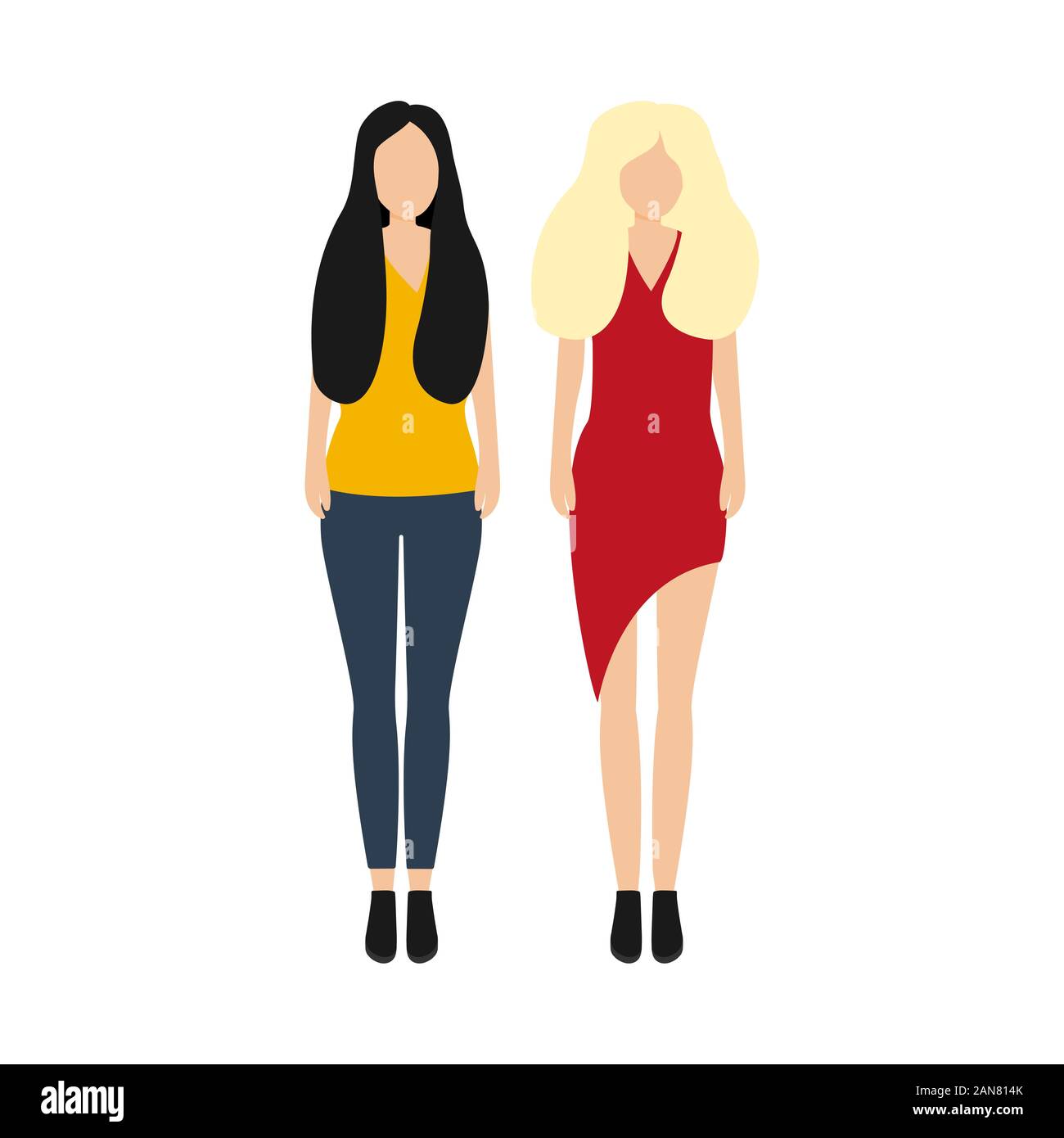 Le donne amici stand isolato su uno sfondo bianco. Fumetto illustrazione vettoriale, design piatto Illustrazione Vettoriale