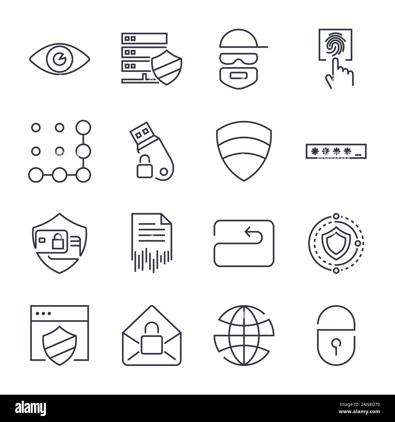 Design piatto e Protezione set di icone. Illustrazione Vettoriale di 16 Sicurezza sul Web icone. Pack di pagamento facile, salvaguardia, serratura di sicurezza e altri Illustrazione Vettoriale