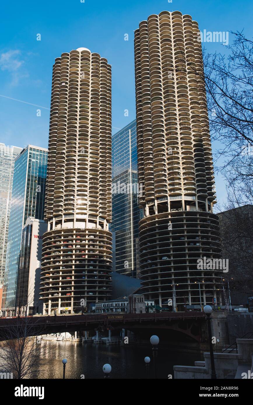 Marina Towers di Chicago, IL, Stati Uniti d'America Foto Stock