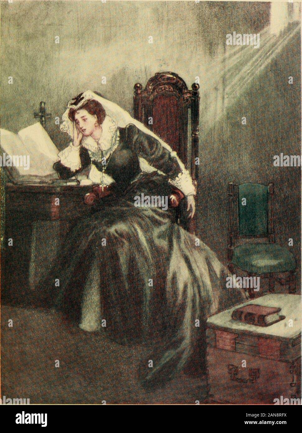 Un'isola storia; un bambino della storia dell'Inghilterra . cut off. Un paio di giorni più tardi la bella Regina, che avevano beenso infelice e che aveva causato così tanta infelicità,camminato nella grande hall a Fotheringay. In uno handshe portato una Bibbia, in altri un crocifisso. Il hallwas appeso con nero ; in corrispondenza di una estremità è stata una bassa impalcatura, alsocovered con nero. Diciannove anni prima di Maria erano venuti in Inghilterra,giovane e bella, e anche se lei non era ancora il vecchio,i lunghi anni di carcere aveva fatto il suo aspetto simile ad una oldwoman. Poteva camminare solo con difficoltà e whenshe prevista la sua testa sul blocco, si è visto che Foto Stock