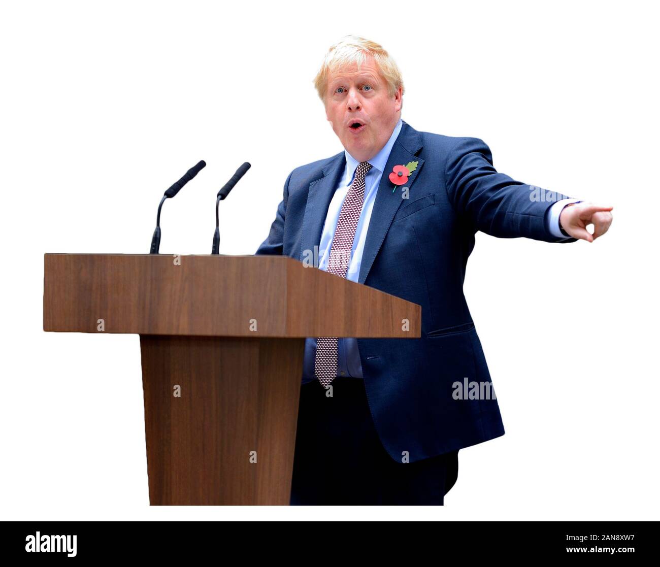 Primo Ministro britannico Boris Johnson annuncia formalmente un dodicesimo dicembre elezioni generali di Downing Street dopo la riunione con la regina in precedenza in th Foto Stock