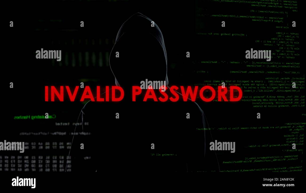 Password non valida, il fallito tentativo di crack sistema, cyber criminalità, hacking Foto Stock