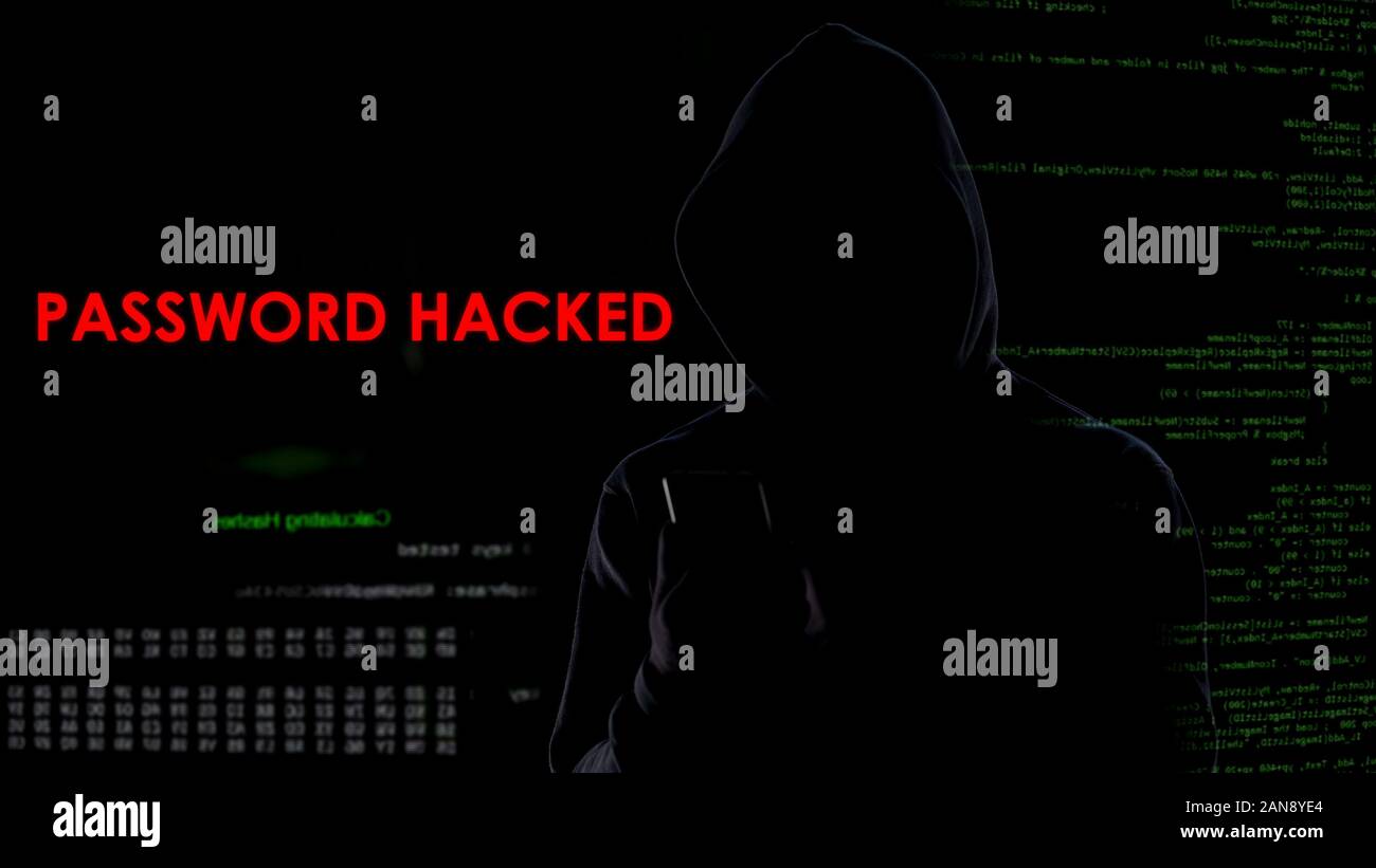 Segreto uomo hacked password bank account cliente, privacy attack, sorveglianza Foto Stock