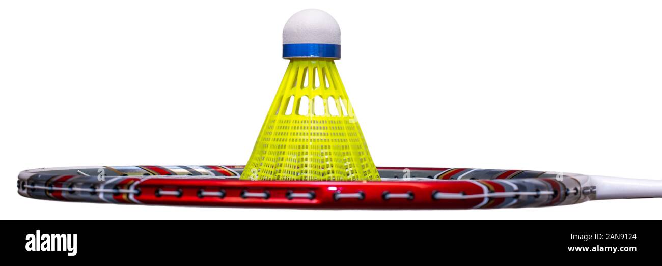 Racchette e shuttleock di badminton come un colpo panoramico Foto Stock