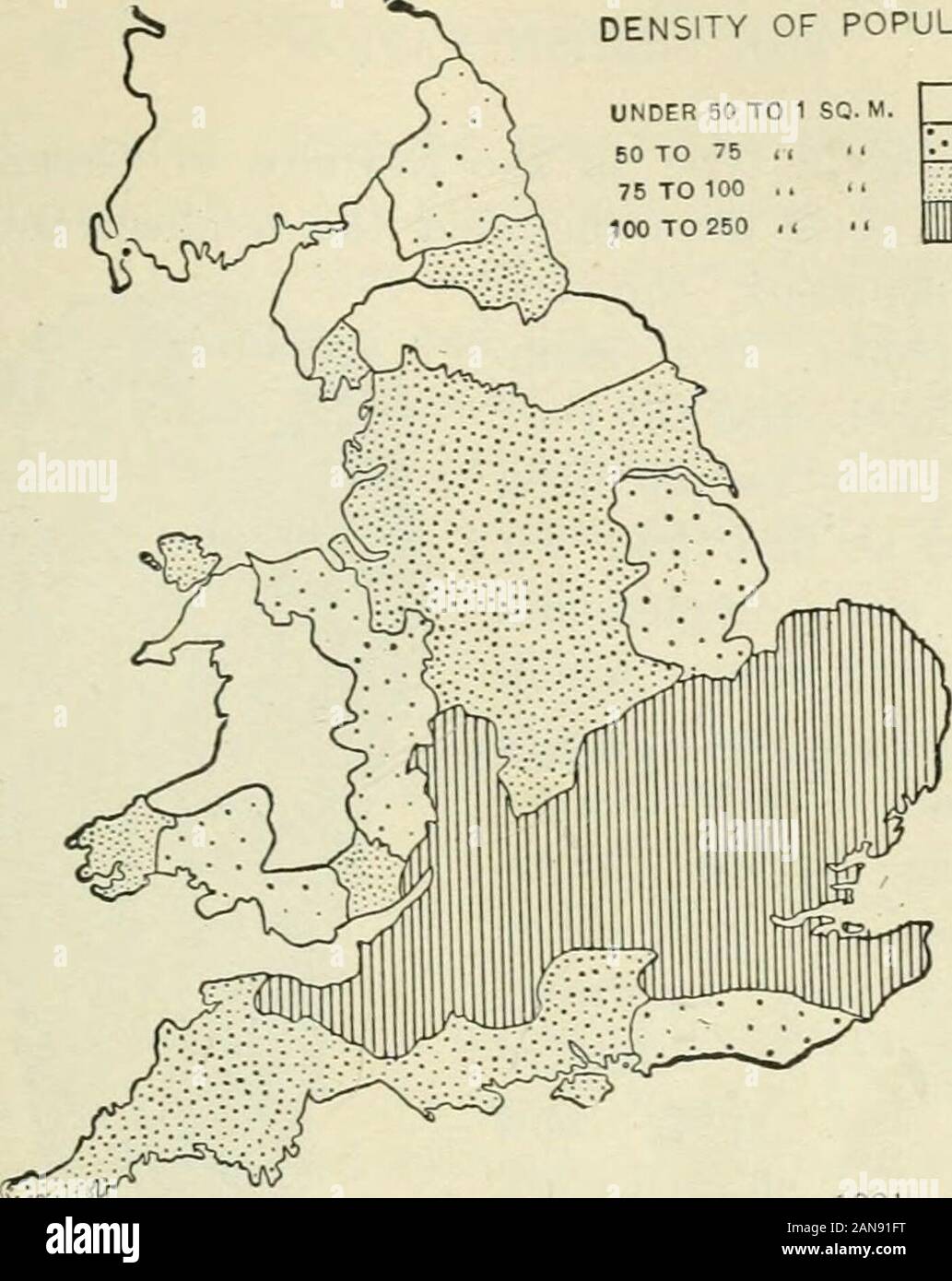 La nazione britannica una storia / da George MWrong . V-^ 1700densità di popolazione sotto i 50 A 1 SQ. M. 60 a 75 II 75 a 100 ..100 A 260 .1. Foto Stock