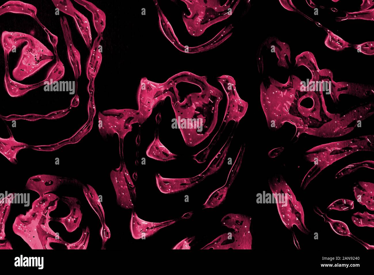 Le rose rosa disegno mediante colla chiara su sfondo nero, pattern Foto Stock