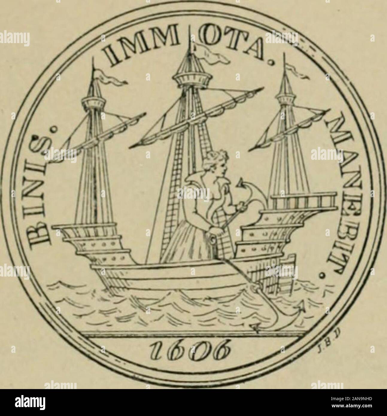 Les accouchements dans les beaux-arts, dans la littérature et au théatre . )Ia(iue de cheminée. La numismatique ne nous fournit que peu de documenti relatifsà la gestazione des reines. Nous avons nen guère à segnalatore quunseul. Kn HiOtJ, à la troisième grossesse de Marie de Médicis, déjàmère du Dauphin, plus tard Louis XIIL et de la princesse Elisa-beth qui devait être reine dEspagne, ou frappa une médaille {fî{j.17), témoignant de lespérance quelle donnerait le jour à ONU. FiG. 17. seconda fils. Cette médaille représente la reine sur le pont dunnavire, inquilino une ancre (1) à la principale. Bien quelle Foto Stock