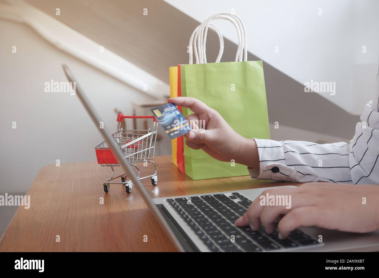 Le donne che utilizzano computer portatile per lo shopping online per il concetto di shopping. Foto Stock