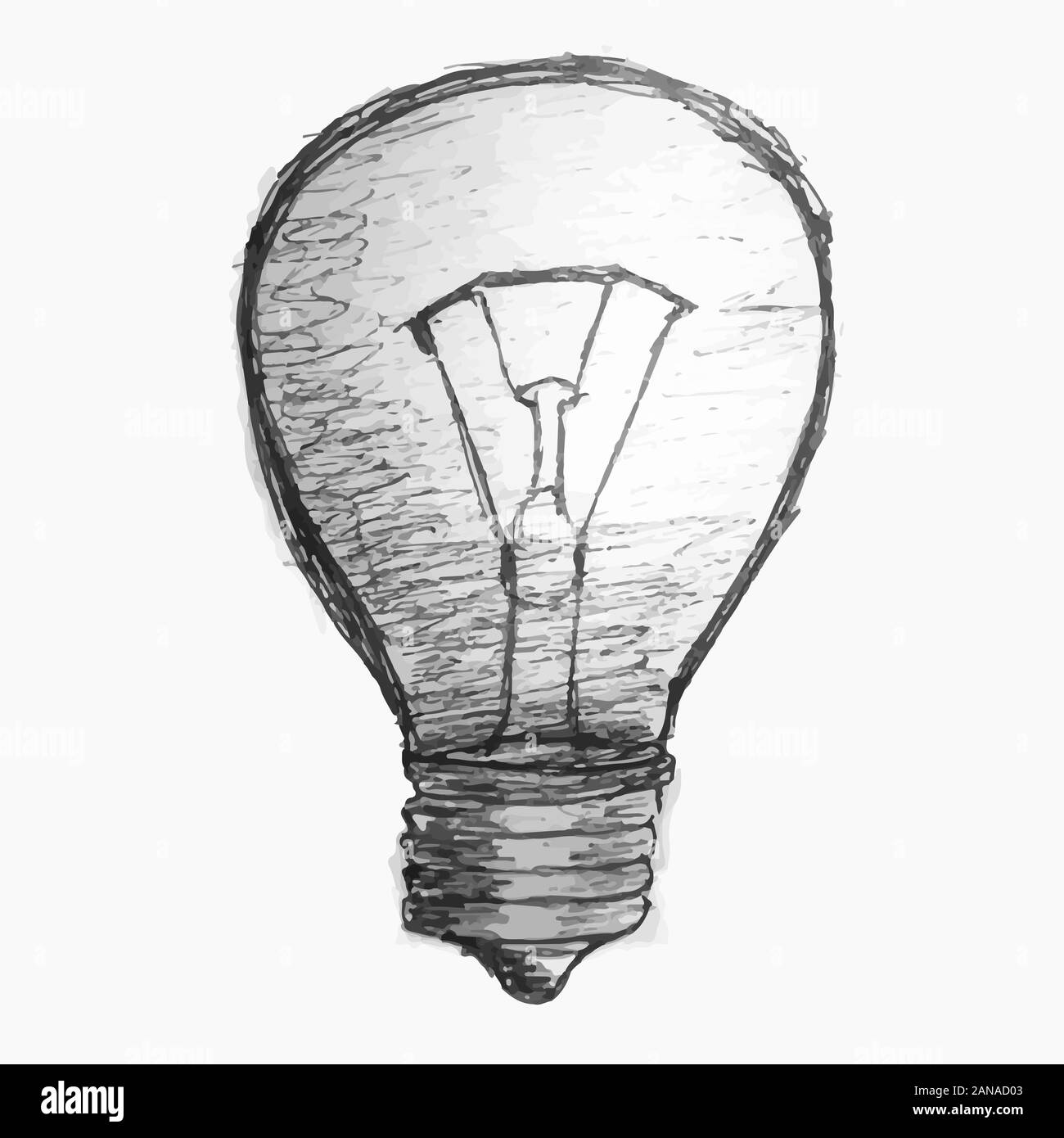 Una lampadina disegnata a mano su uno sfondo bianco. Illustrazione Vettoriale